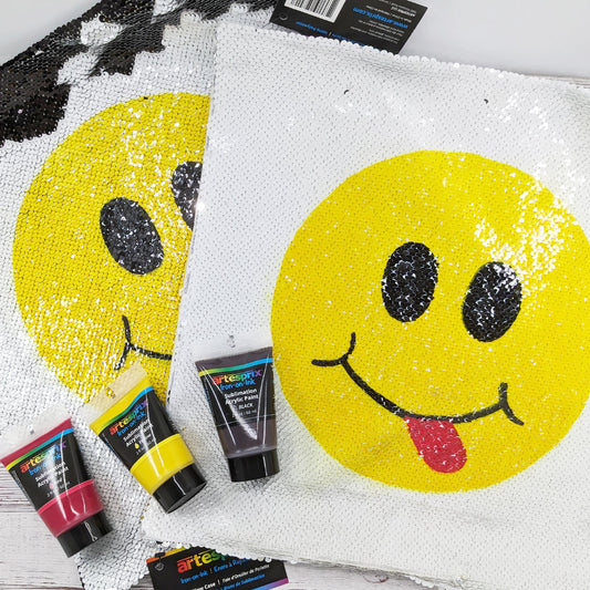 Be Happy Sublimation Sequin Pillow with Artesprix Acrylic Paint