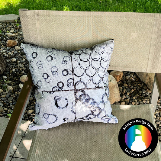 Abstract Artesprix Paint Silver Sequin Pillow