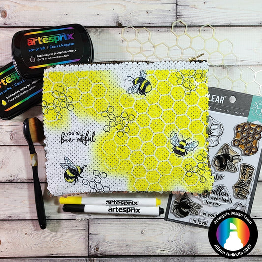 Bee-autiful Iron-on-Ink Blank of the Month Sequin Zip Case