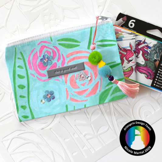 Floral Poly-Canvas Zip Case with Sublimation Markers