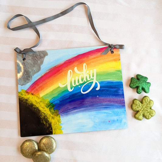 Under the Rainbow Sign using Artesprix Sublimation Acrylic Paint and Transfer Mask