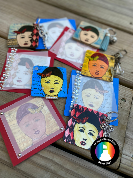 Stamped Art Collage Iron-on-Ink Key Chains