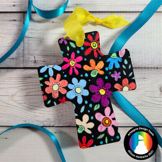 Decorative Floral Cross with Iron-on-Ink