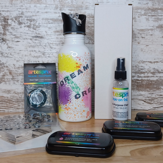 June 2024 Artesprix YouTube Sublimation Splatter Water Bottle Tutorial & Supply List