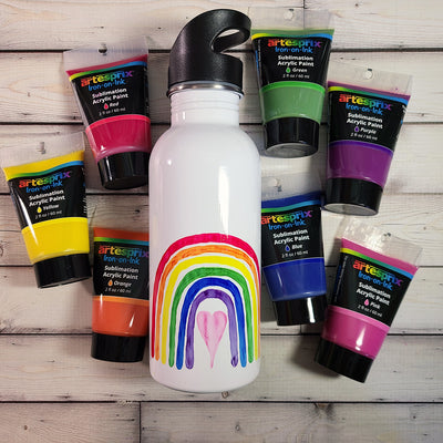 Self Love Rainbow Water Bottle with Iron-on-Ink