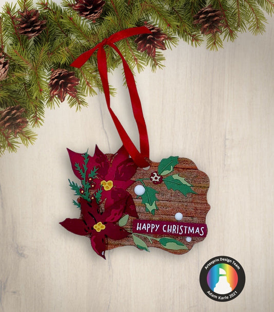 Mixed Media Poinsettia Wood Design Ornament with Iron-on-Ink